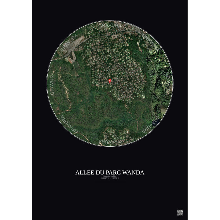 Roquefort Les Pins Satellite View Poster 1km Color | Gravura – Dark background