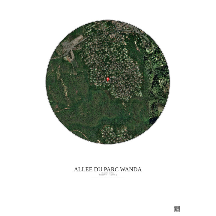 Affiche Roquefort Les Pins – Poster vue satellite 1km Couleur | Gravura – Fond clair