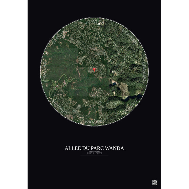 Affiche Roquefort Les Pins – Poster vue satellite 2.5km Couleur | Gravura – Fond foncé