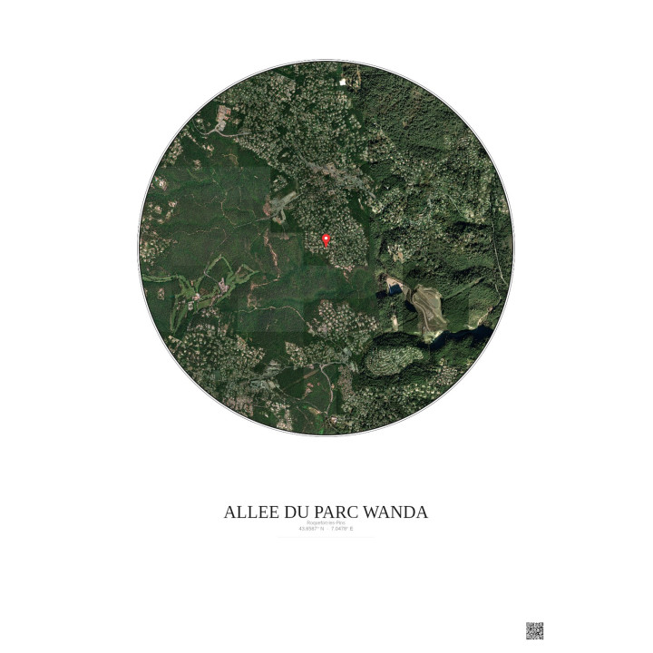 Affiche Roquefort Les Pins – Poster vue satellite 2.5km Couleur | Gravura – Fond clair