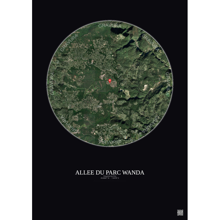 Affiche Roquefort Les Pins – Poster vue satellite 5km Couleur | Gravura – Fond foncé