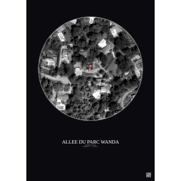 Affiche Roquefort Les Pins – Poster vue satellite 0.1km N&B | Gravura – Fond foncé