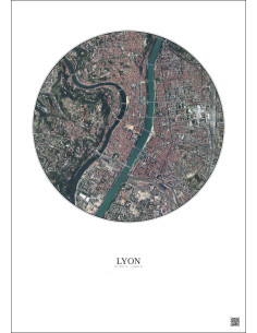 Lyon Satellite View Poster 2.5km Color | Gravura – Light background 2