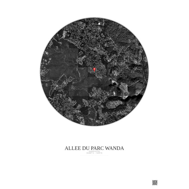 Roquefort Les Pins Satellite View Poster 2.5km B&W | Gravura – Light background