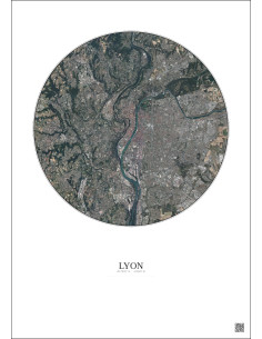 Lyon Satellite View Poster 10km Color | Gravura – Light background 2