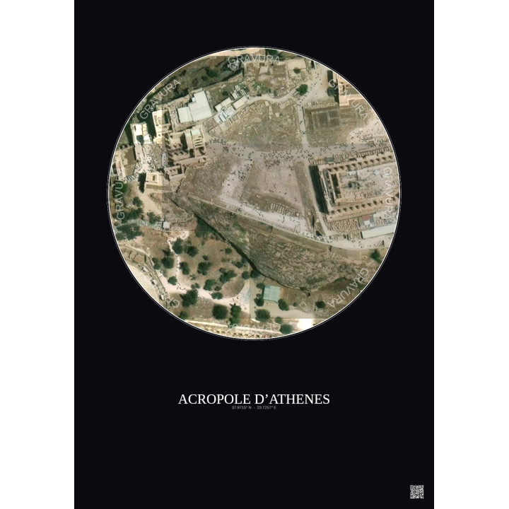 Acropole Dathenes Satellite View Poster 0.1km Color | Gravura – Dark background