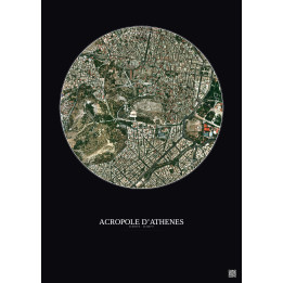 Affiche Acropole Dathenes – Poster vue satellite 1km Couleur | Gravura – Fond foncé