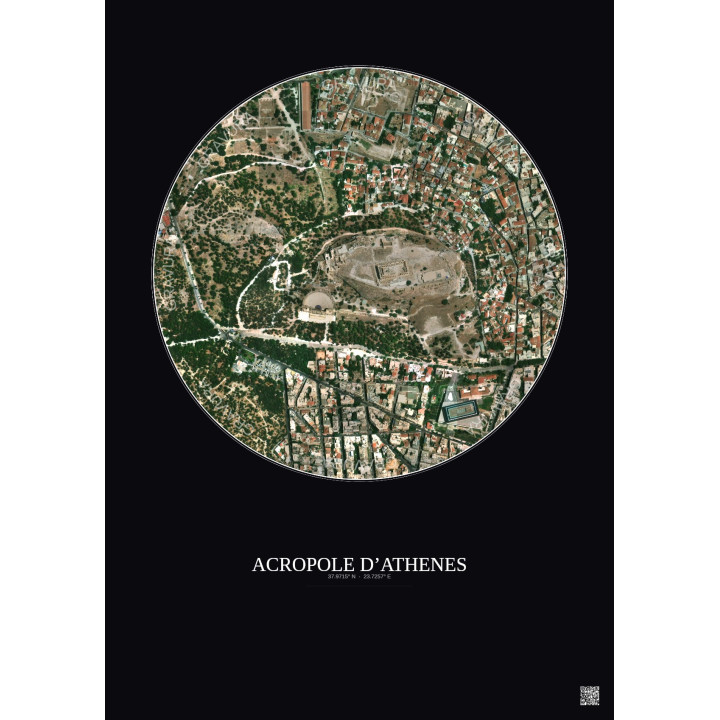 Acropole Dathenes Satellite View Poster 0.5km Color | Gravura – Dark background