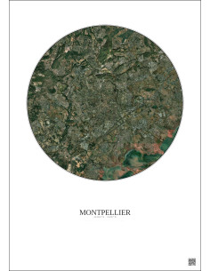 Montpellier Satellite View Poster 10km Color | Gravura – Light background 2