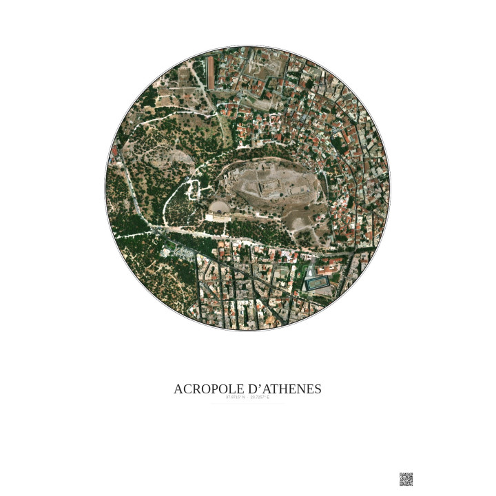 Affiche Acropole Dathenes – Poster vue satellite 0.5km Couleur | Gravura – Fond clair