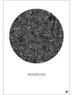 Montpellier Satellite View Poster 2.5km B&W | Gravura – Light background 2