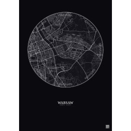 Affiche Warsaw – Poster carte de ville 6km | Gravura – Fond foncé