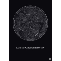 Affiche Kathmandu Metropolitan City – Poster carte de ville 6km | Gravura – Fond foncé
