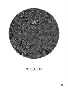 Montpellier Satellite View Poster 10km B&W | Gravura – Light background 2