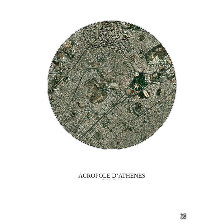 Affiche Acropole Dathenes – Poster vue satellite 2.5km Couleur | Gravura – Fond clair