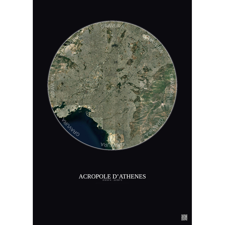Affiche Acropole Dathenes – Poster vue satellite 10km Couleur | Gravura – Fond foncé