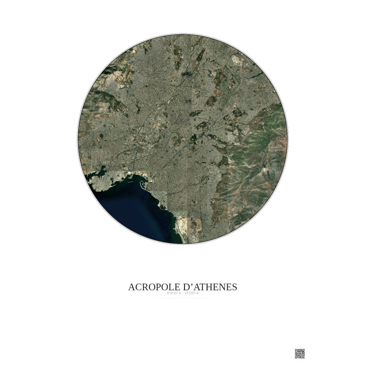 Affiche Acropole Dathenes – Poster vue satellite 10km Couleur | Gravura – Fond clair