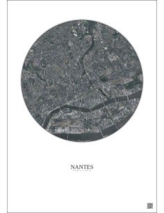 Affiche Nantes – Poster vue satellite 2.5km Couleur | Gravura – Fond clair 2