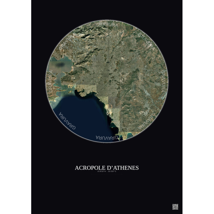 Affiche Acropole Dathenes – Poster vue satellite 20km Couleur | Gravura – Fond foncé