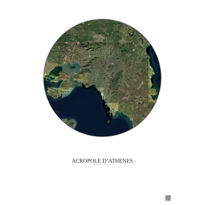 Affiche Acropole Dathenes – Poster vue satellite 30km Couleur | Gravura – Fond clair
