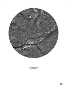 Affiche Nantes – Poster vue satellite 5km N&B | Gravura – Fond clair 2