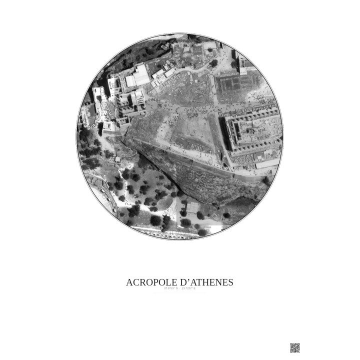 Acropole Dathenes Satellite View Poster 0.1km B&W | Gravura – Light background