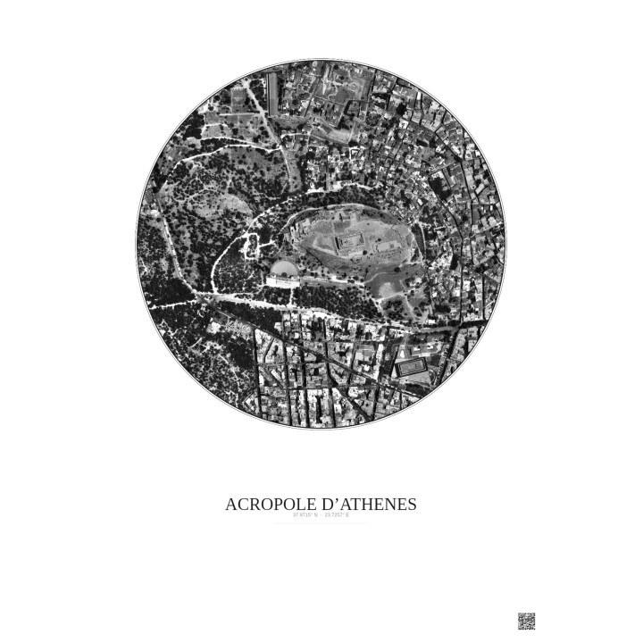 Acropole Dathenes Satellite View Poster 0.5km B&W | Gravura – Light background