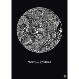 Affiche Acropole Dathenes – Poster vue satellite 1km N&B | Gravura – Fond foncé