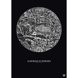 Acropole Dathenes Satellite View Poster 0.5km B&W | Gravura – Dark background