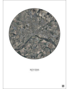 Affiche Nevers – Poster vue satellite 5km Couleur | Gravura – Fond clair 2