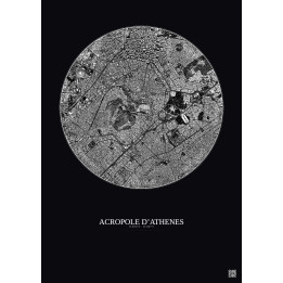 Affiche Acropole Dathenes – Poster vue satellite 2.5km N&B | Gravura – Fond foncé