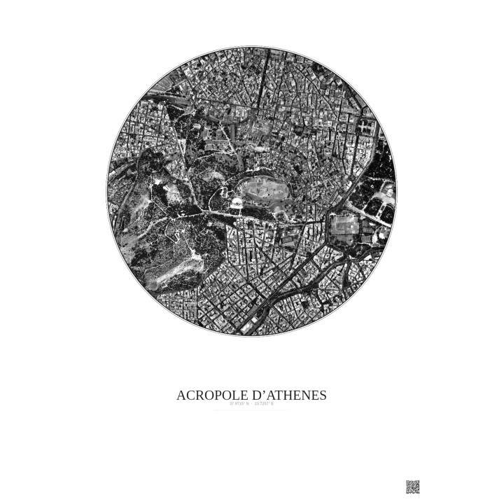 Acropole Dathenes Satellite View Poster 1km B&W | Gravura – Light background
