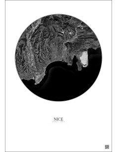 Affiche Nice – Poster vue satellite 10km N&B | Gravura – Fond clair 2