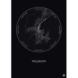 Affiche Wellington – Poster carte de ville 10km | Gravura – Fond foncé