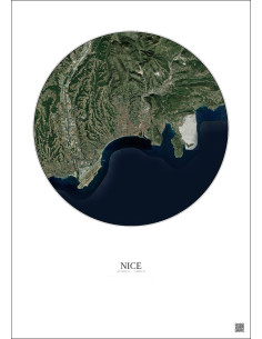 Affiche Nice – Poster vue satellite 10km Couleur | Gravura – Fond clair 2