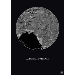 Acropole Dathenes Satellite View Poster 20km B&W | Gravura – Dark background