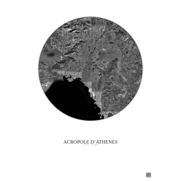 Acropole Dathenes Satellite View Poster 20km B&W | Gravura – Light background