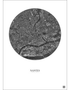 Affiche Nantes – Poster vue satellite 2.5km N&B | Gravura – Fond clair 2