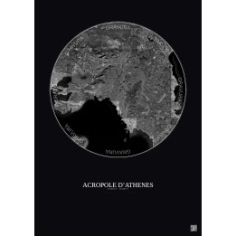 Acropole Dathenes Satellite View Poster 30km B&W | Gravura – Dark background