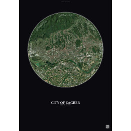Affiche City Of Zagreb – Poster vue satellite 10km Couleur | Gravura – Fond foncé