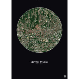 City Of Zagreb Satellite View Poster 2.5km Color | Gravura – Dark background