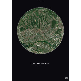 Affiche City Of Zagreb – Poster vue satellite 6km Couleur | Gravura – Fond foncé