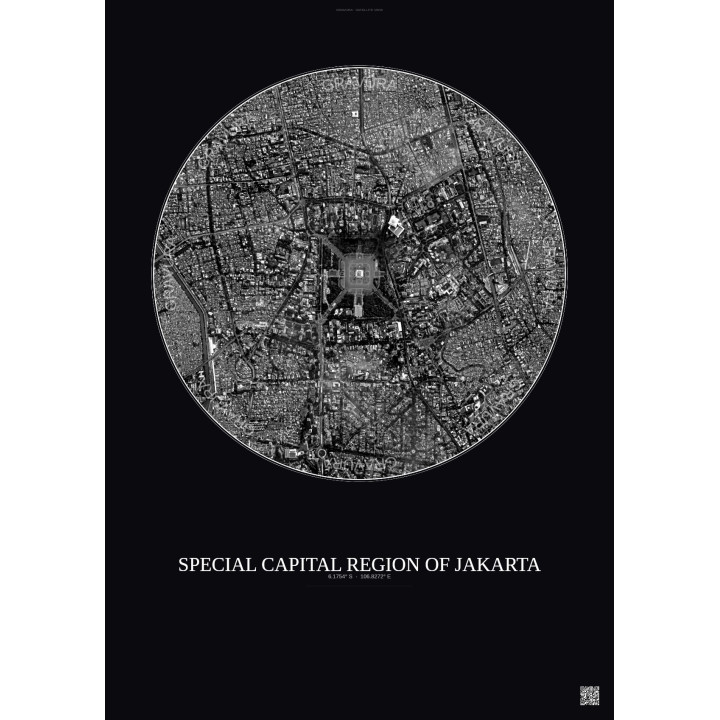 Special Capital Region Of Jakarta Satellite View Poster 2.5km B&W | Gravura – Dark background