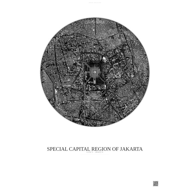 Special Capital Region Of Jakarta Satellite View Poster 2.5km B&W | Gravura – Light background