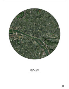 Rouen Satellite View Poster 2.5km Color | Gravura – Light background 2
