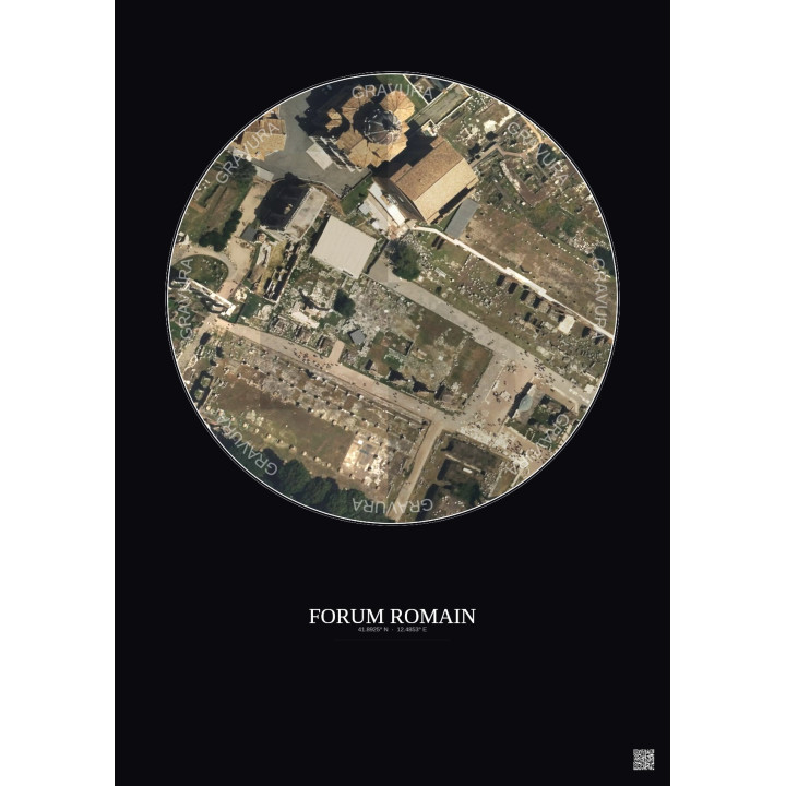 Affiche Forum Romain – Poster vue satellite 0.1km Couleur | Gravura – Fond foncé
