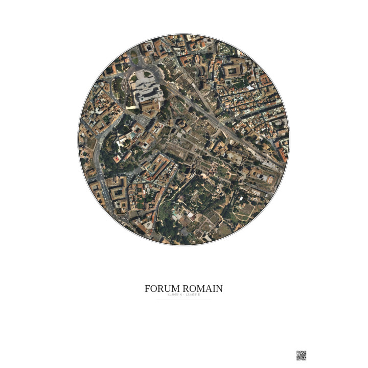 Affiche Forum Romain – Poster vue satellite 0.5km Couleur | Gravura – Fond clair
