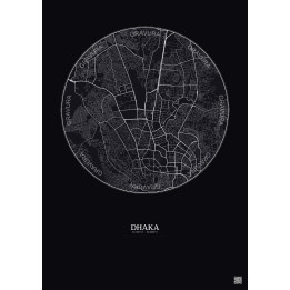 Affiche Dhaka – Poster carte de ville 6km | Gravura – Fond foncé
