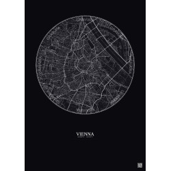 Affiche Vienna – Poster carte de ville 6km | Gravura – Fond foncé
