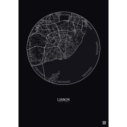 Affiche Lisbon – Poster carte de ville 6km | Gravura – Fond foncé